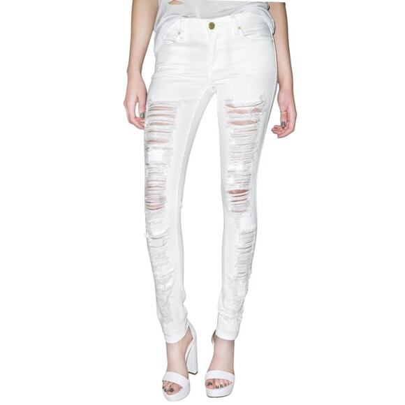 Dolls Kill Blank NYC White Spray Distressed Skinny Jeans 26 - Picture 1 of 8